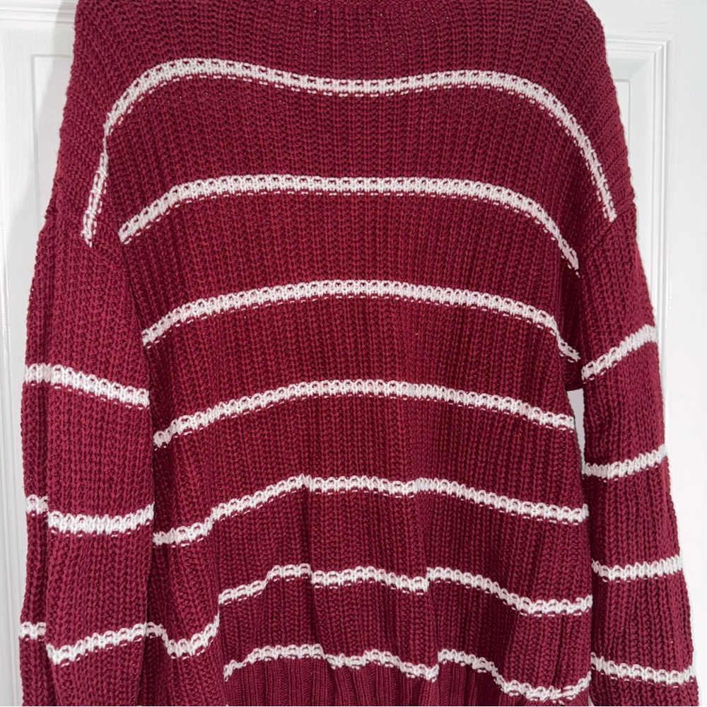 M157 American Eagle Outfitters Dark Red Burgundy Knit Sweater with White Stripes - Picture 8 of 13
